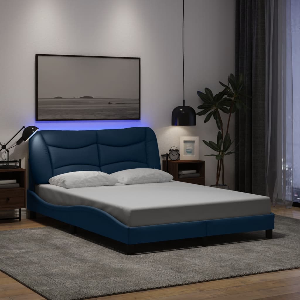 Estrutura de cama com LED sem colchão hvar 140x190 cm tecido azul