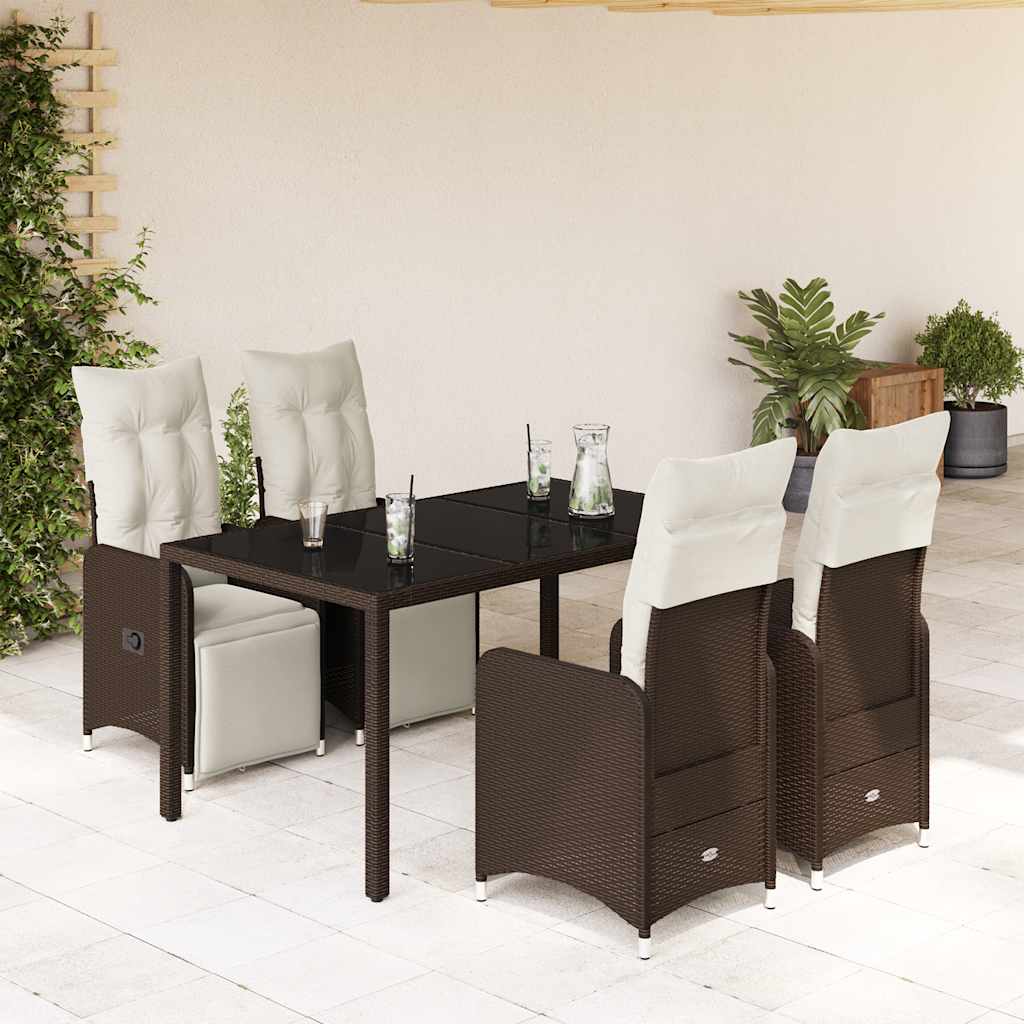 5 Pcs conjunto bistrô p/ jardim c/ almofadões vime PE castanho