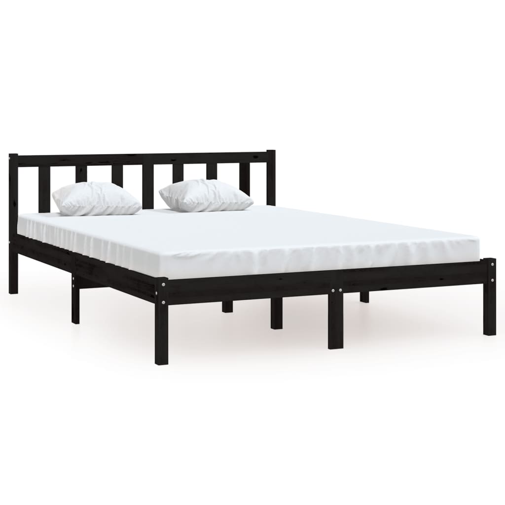 Estrutura de cama casal 135x190 cm pinho maciço preto