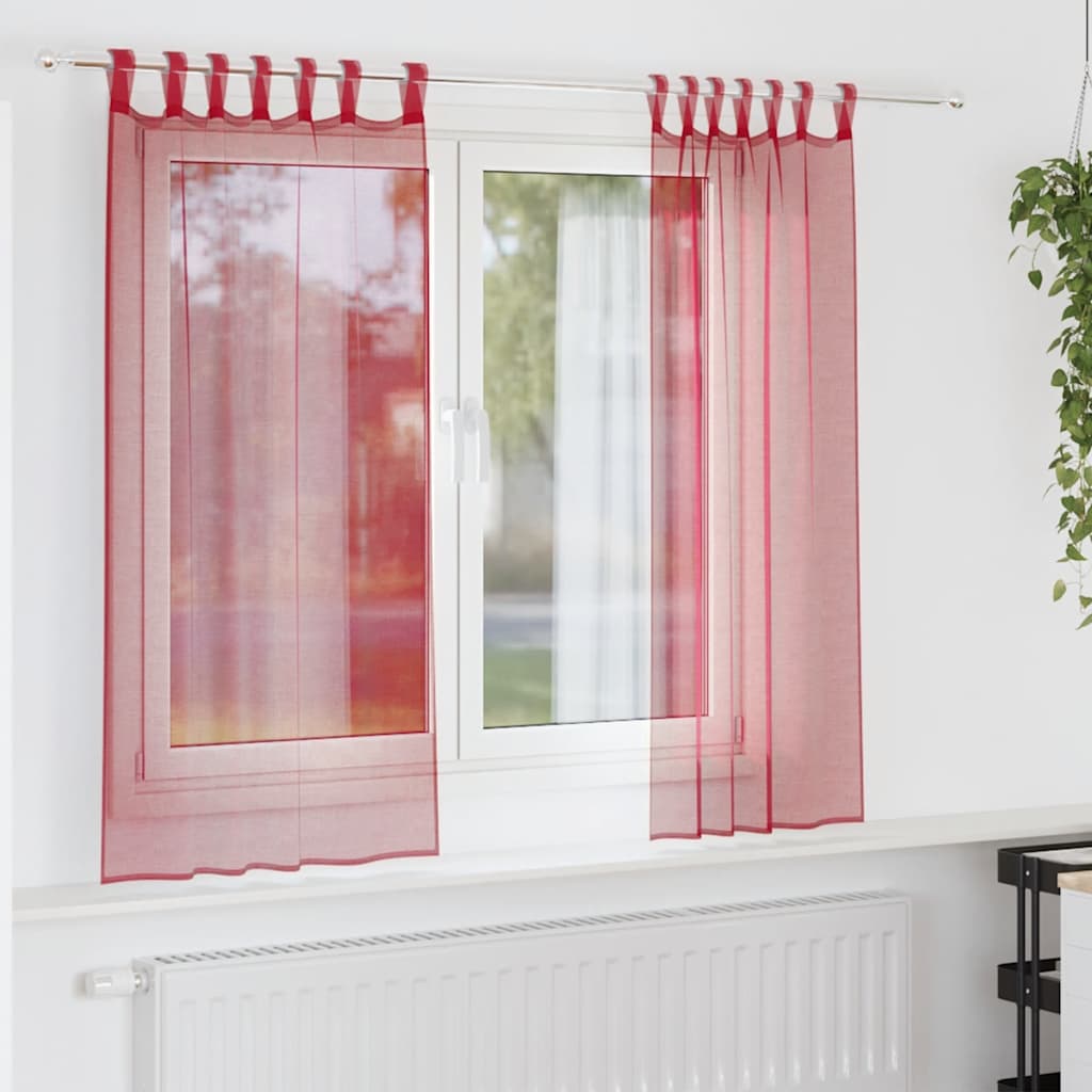 Cortinas de voile com bolsos para varão 2 pcs vermelho tinto