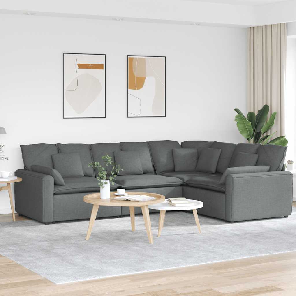 Sofá modular com almofadas tecido cinzento-escuro