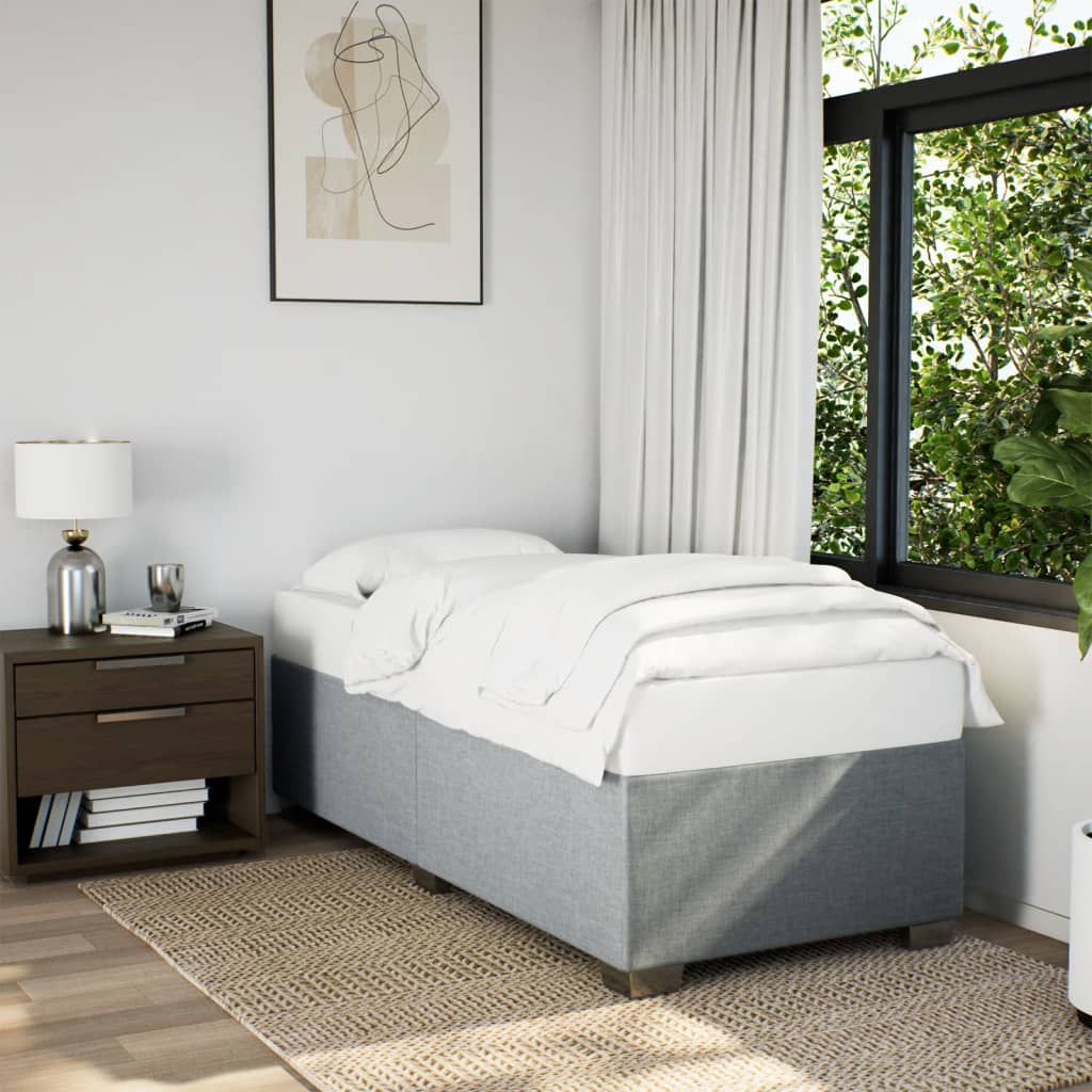 Estrutura de cama sem colchão 100x200 cm tecido cinzento-claro