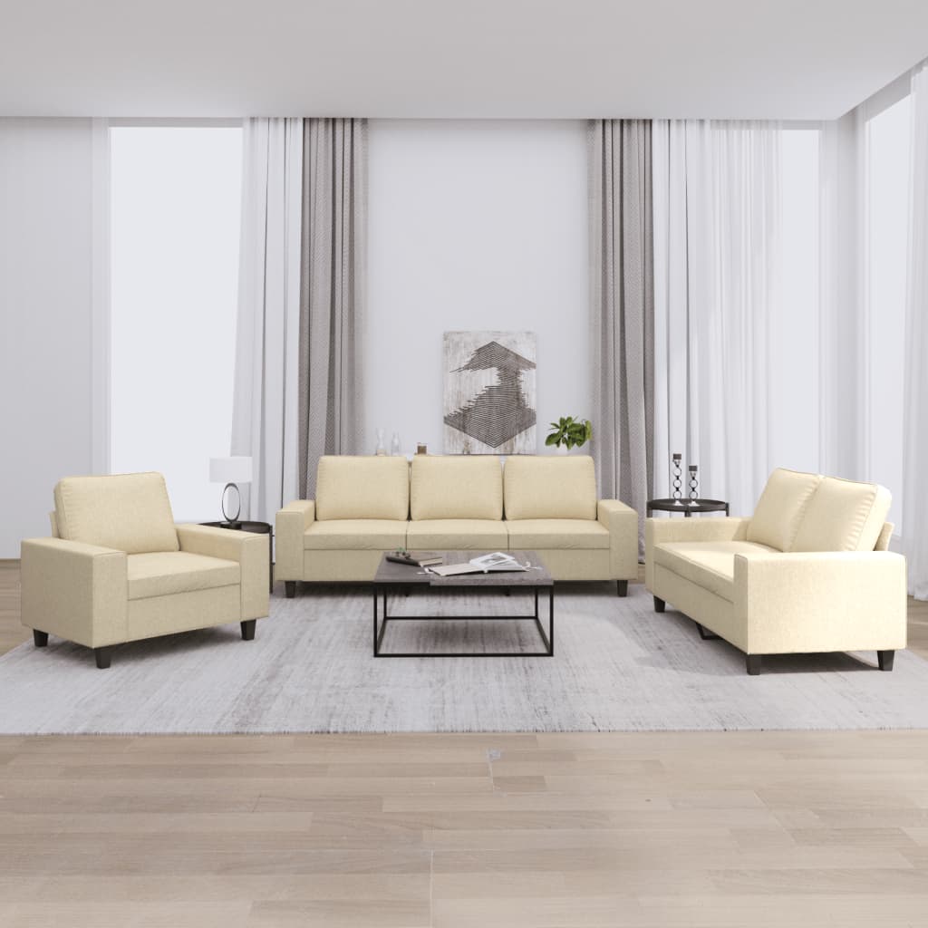 3 Pcs conjunto de sofás tecido cor creme