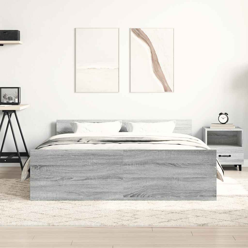 Estrutura de cama c/ painéis de cabeceira e pés cinzento sonoma