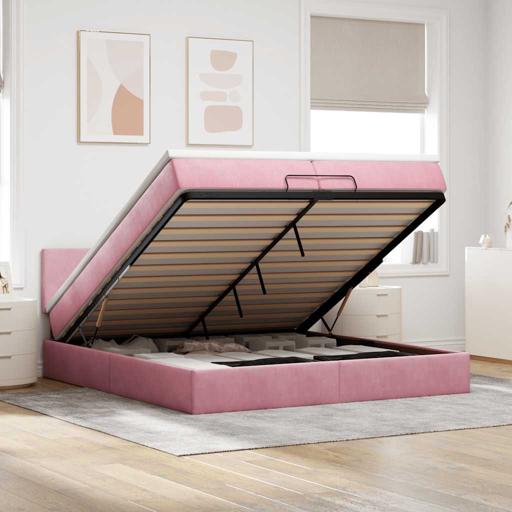 Moldura de cama otomana com colchão rosa 200x200cm veludo