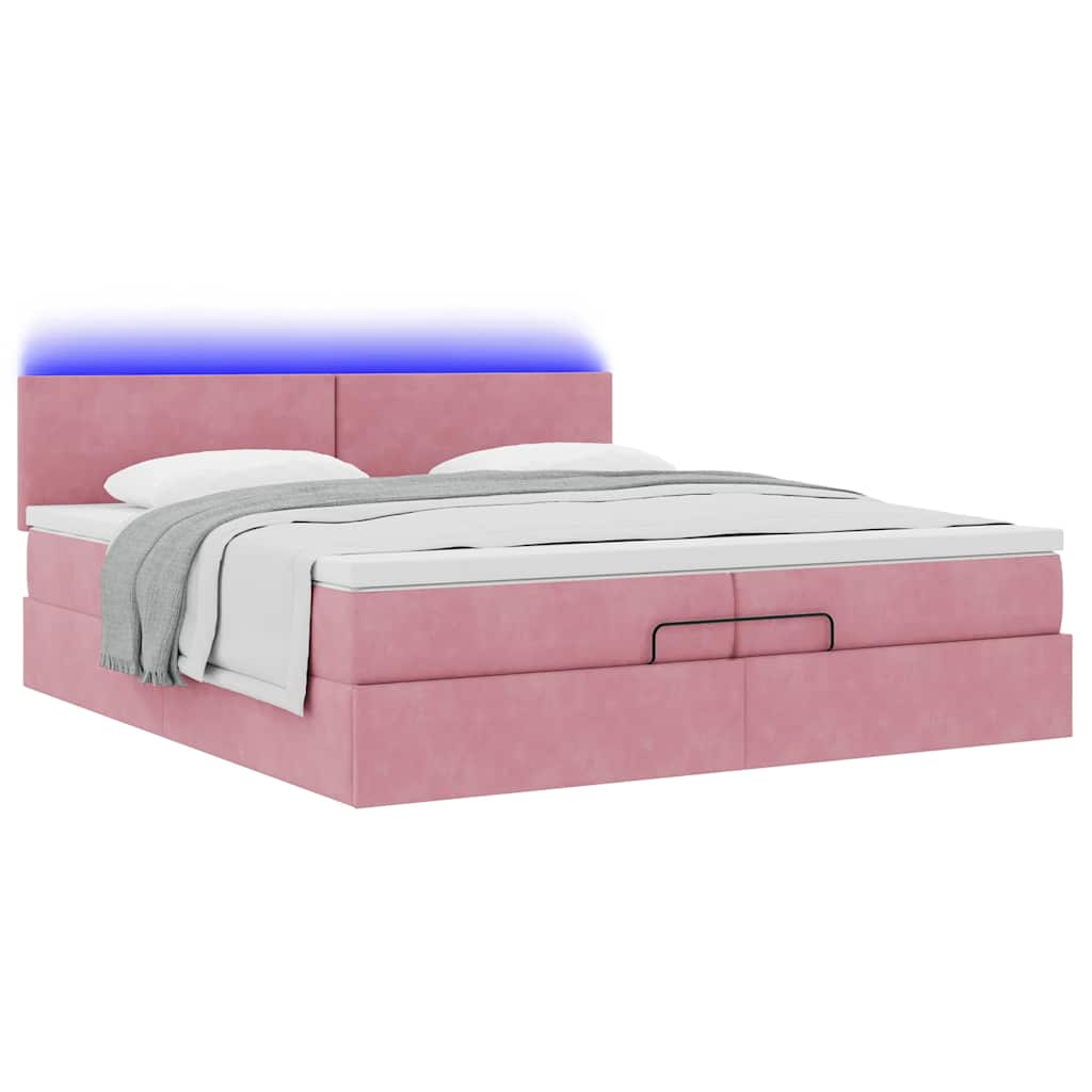 Moldura de cama otomana com colchão rosa 200x200cm veludo