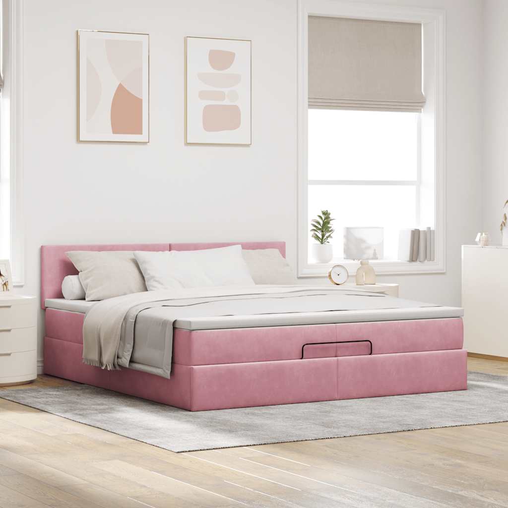 Moldura de cama otomana com colchão rosa 200x200cm veludo