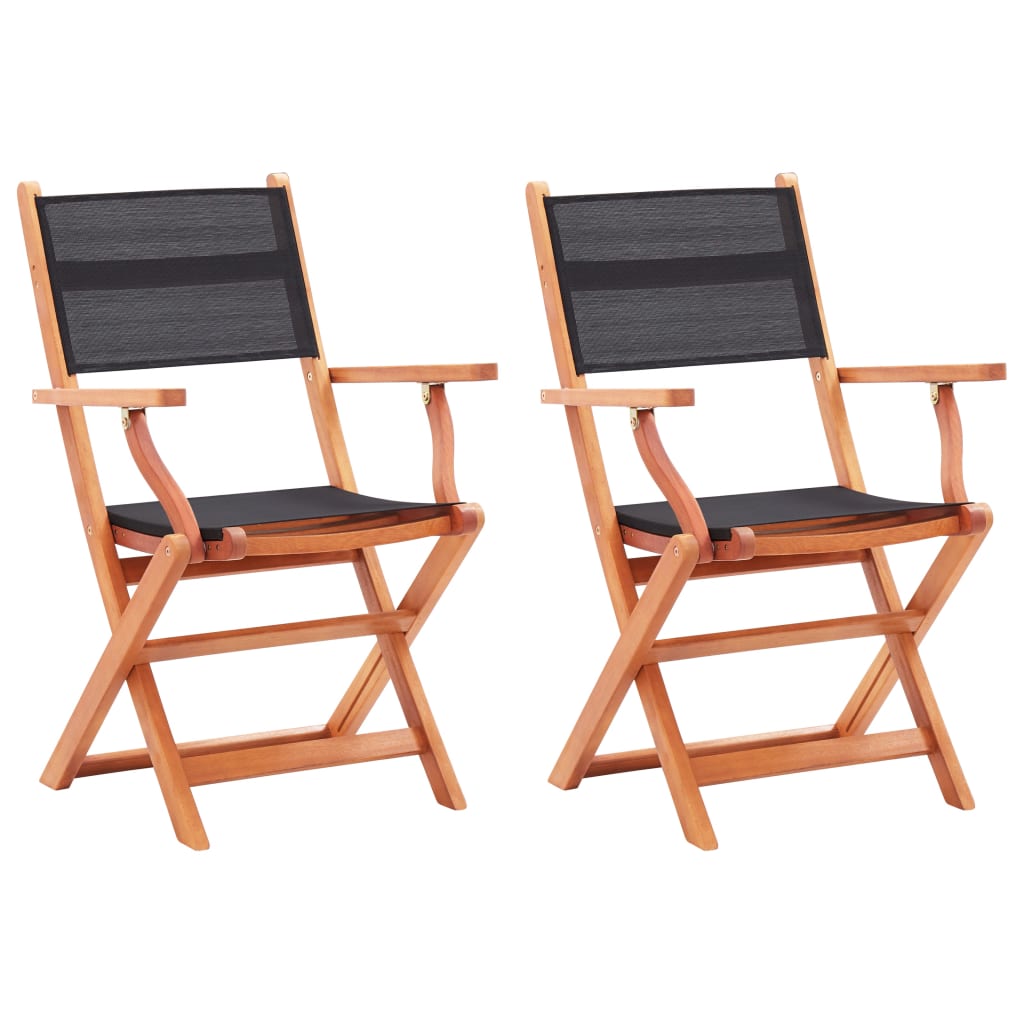 Cadeiras jardim dobráveis 2pcs eucalipto maciço/textilene preto