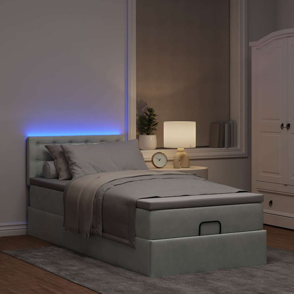 Estrutura cama otomana colchão 90x190 cm veludo cinzento claro