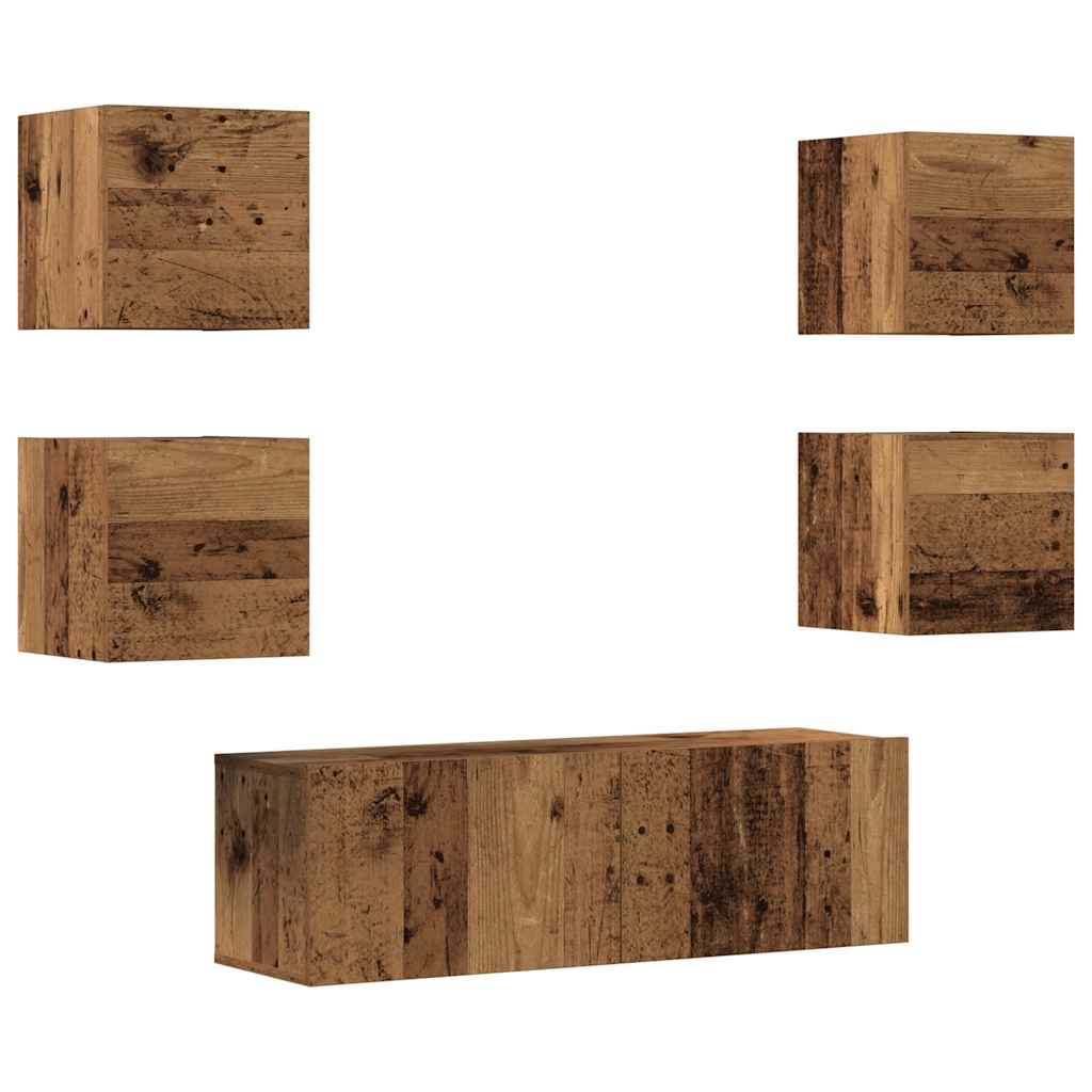 Conjunto de armário TV de parede 5 pcs madeira madeira velha