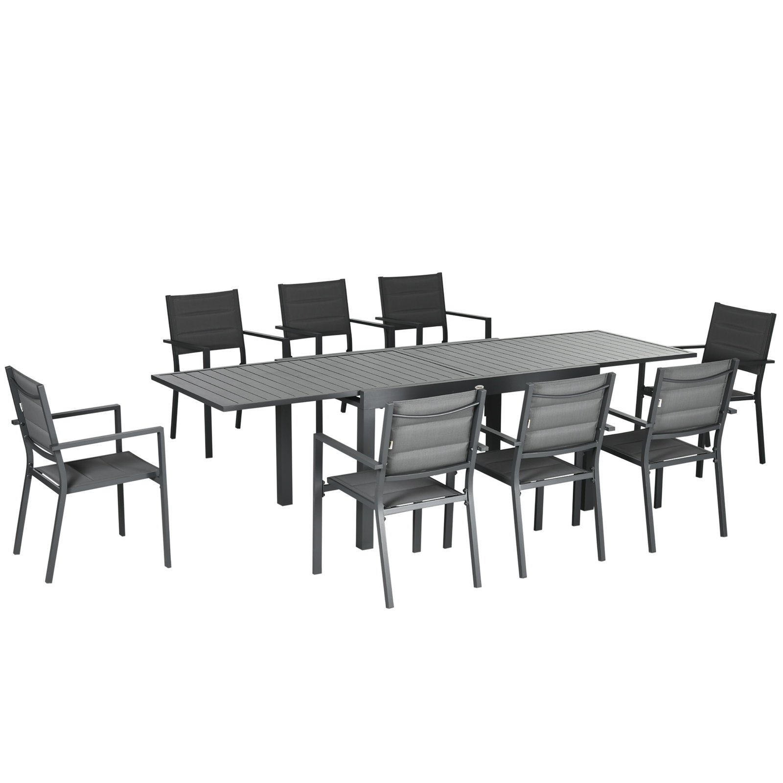 Conjunto de jardim refeição de 9 peças com mesa extensível 8 cadeiras empilháveis 135-270x89x74cm cinza
