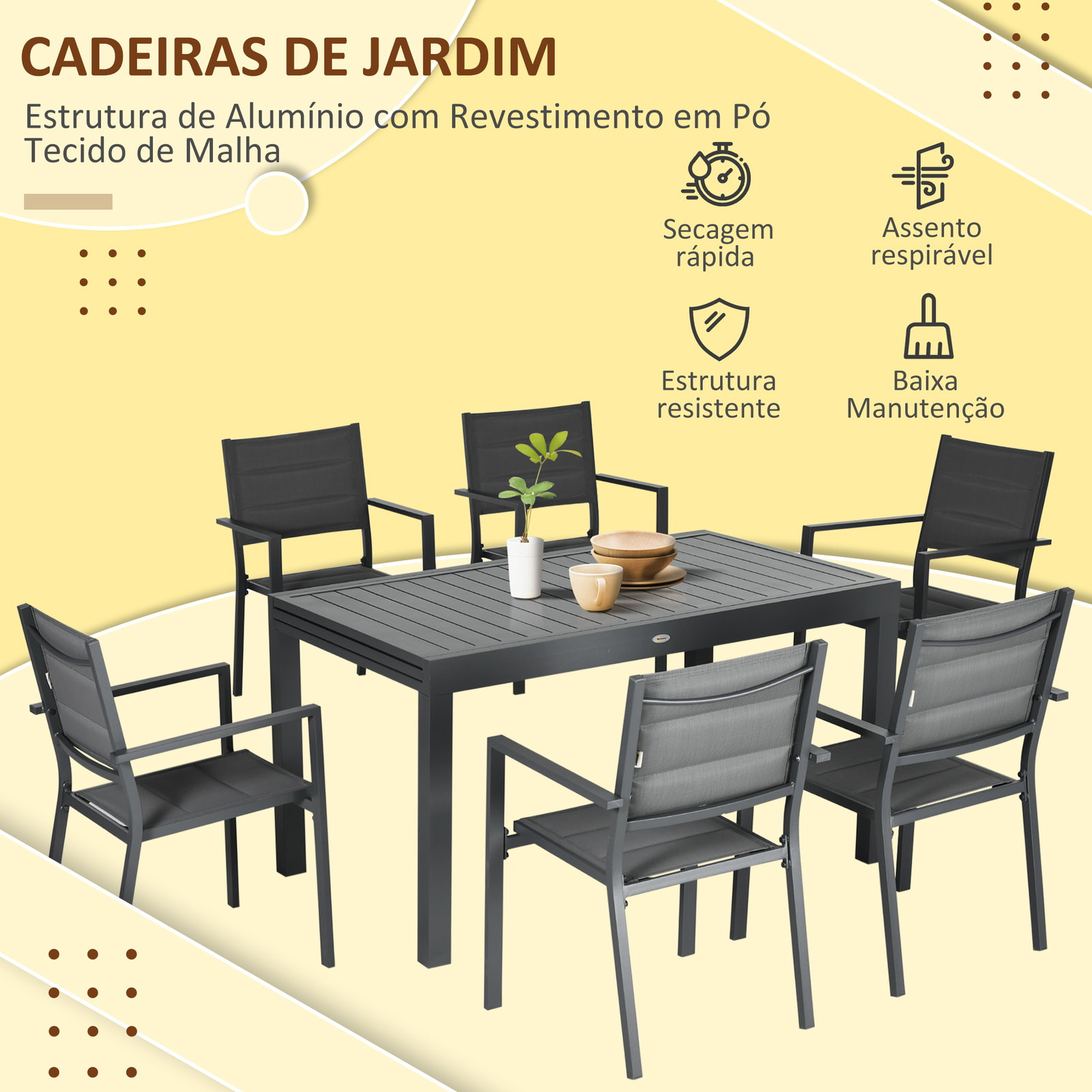 Conjunto de jardim refeição de 9 peças com mesa extensível 8 cadeiras empilháveis 135-270x89x74cm cinza