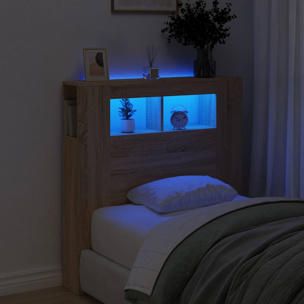 Cabeceira c/ leds 100x18,5x103,5 deriv. madeira carvalho sonoma