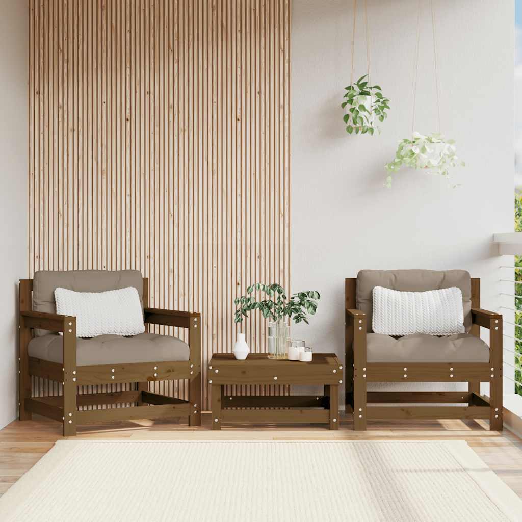 Cadeiras de jardim c/ almofadões 2pcs pinho maciço castanho-mel