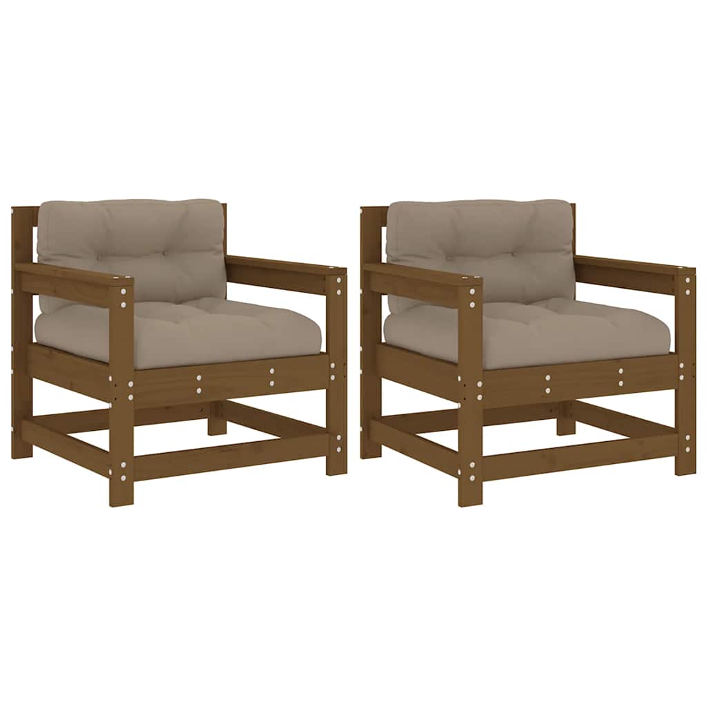 Cadeiras de jardim c/ almofadões 2pcs pinho maciço castanho-mel