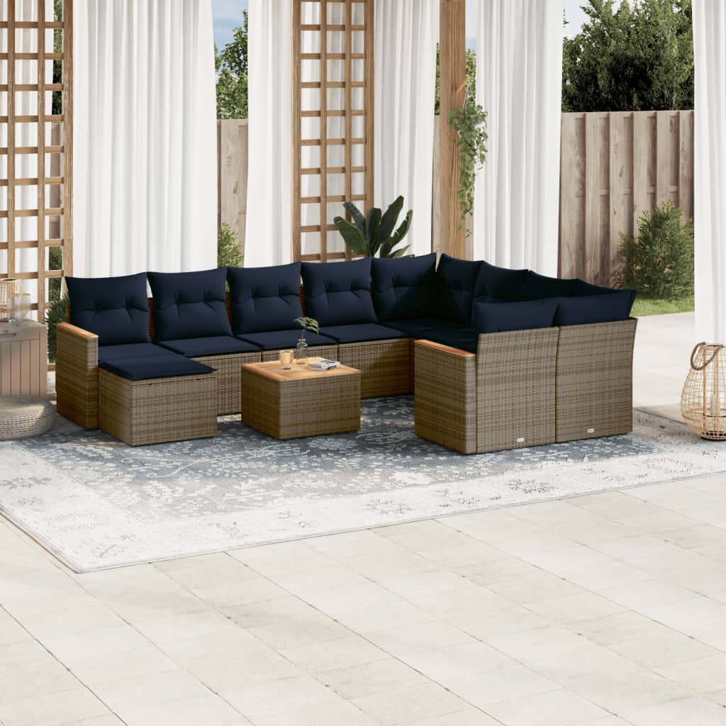 Conjunto de sofá de jardim com 11 peças e almofadas em rattan sintético cinza
