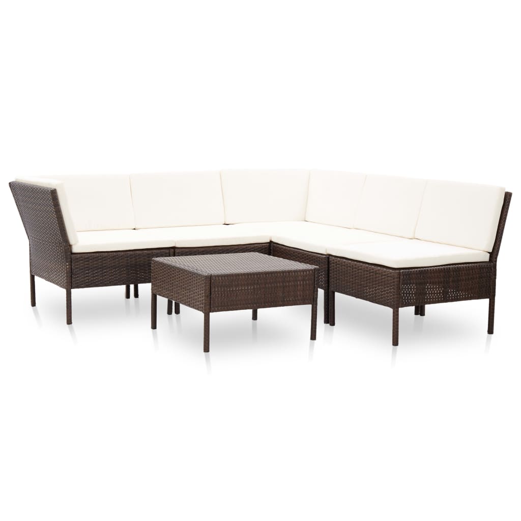Conjunto lounge jardim c/ almofadões 6 pcs vime PE castanho