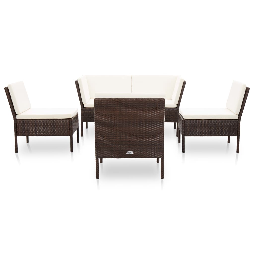 Conjunto lounge jardim c/ almofadões 6 pcs vime PE castanho