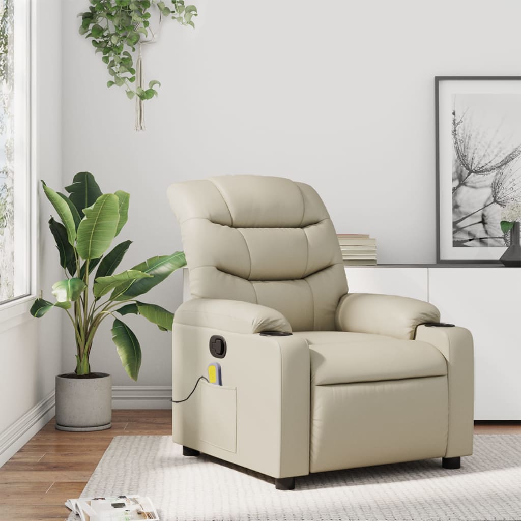 Poltrona de massagem reclinável em couro sintético creme