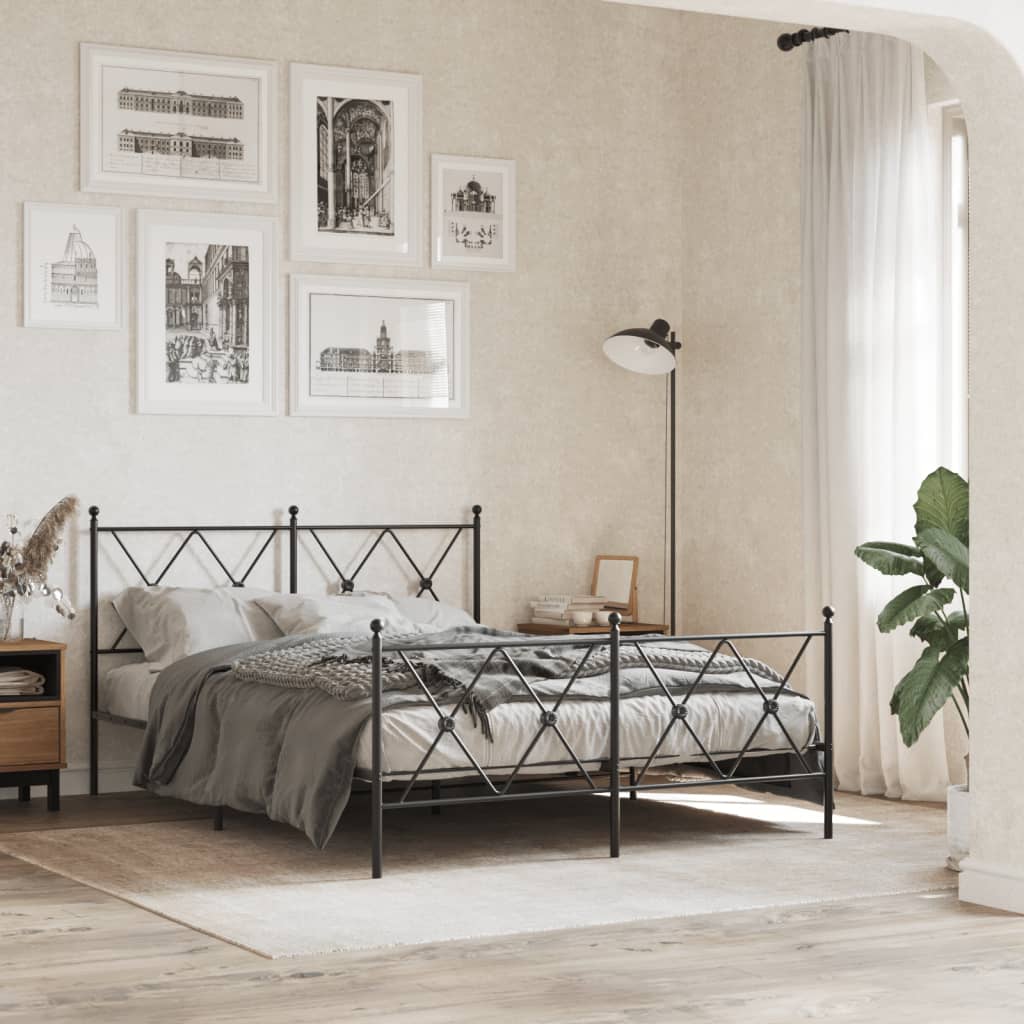Estrutura de cama com cabeceira e pés 140x200 cm metal preto