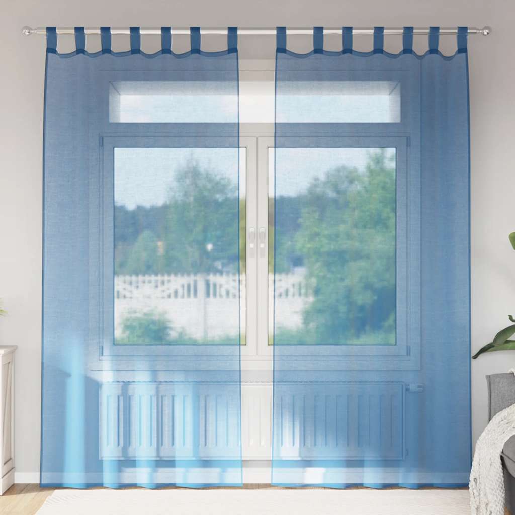 Cortinas de voile com laços 2 pcs azul real 140x245 cm