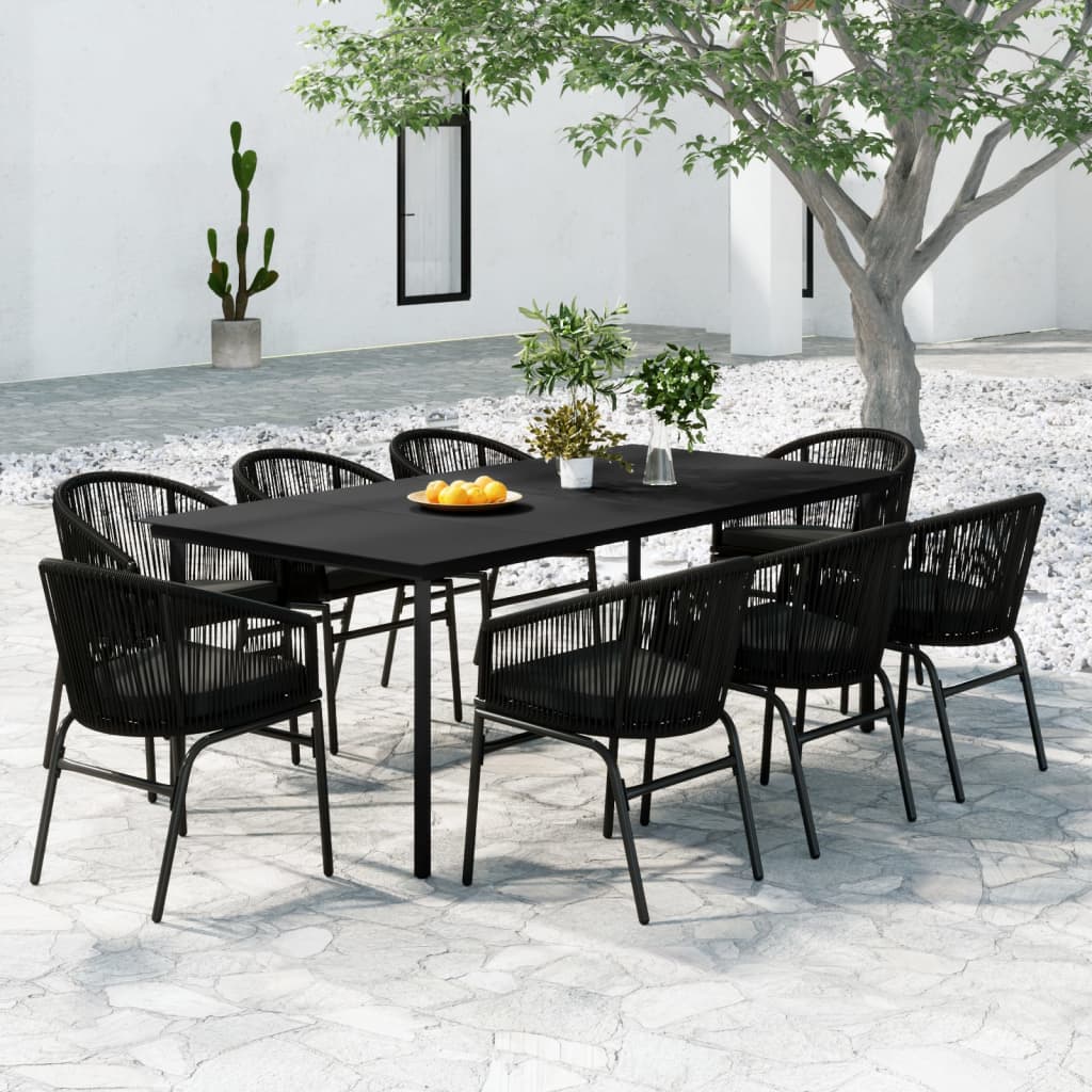 9 Pcs conjunto de jantar para jardim preto