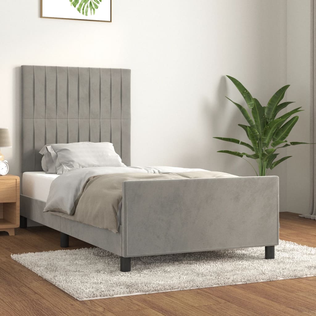 Estrutura de cama sem colchão 90x190 cm veludo cinzento-claro
