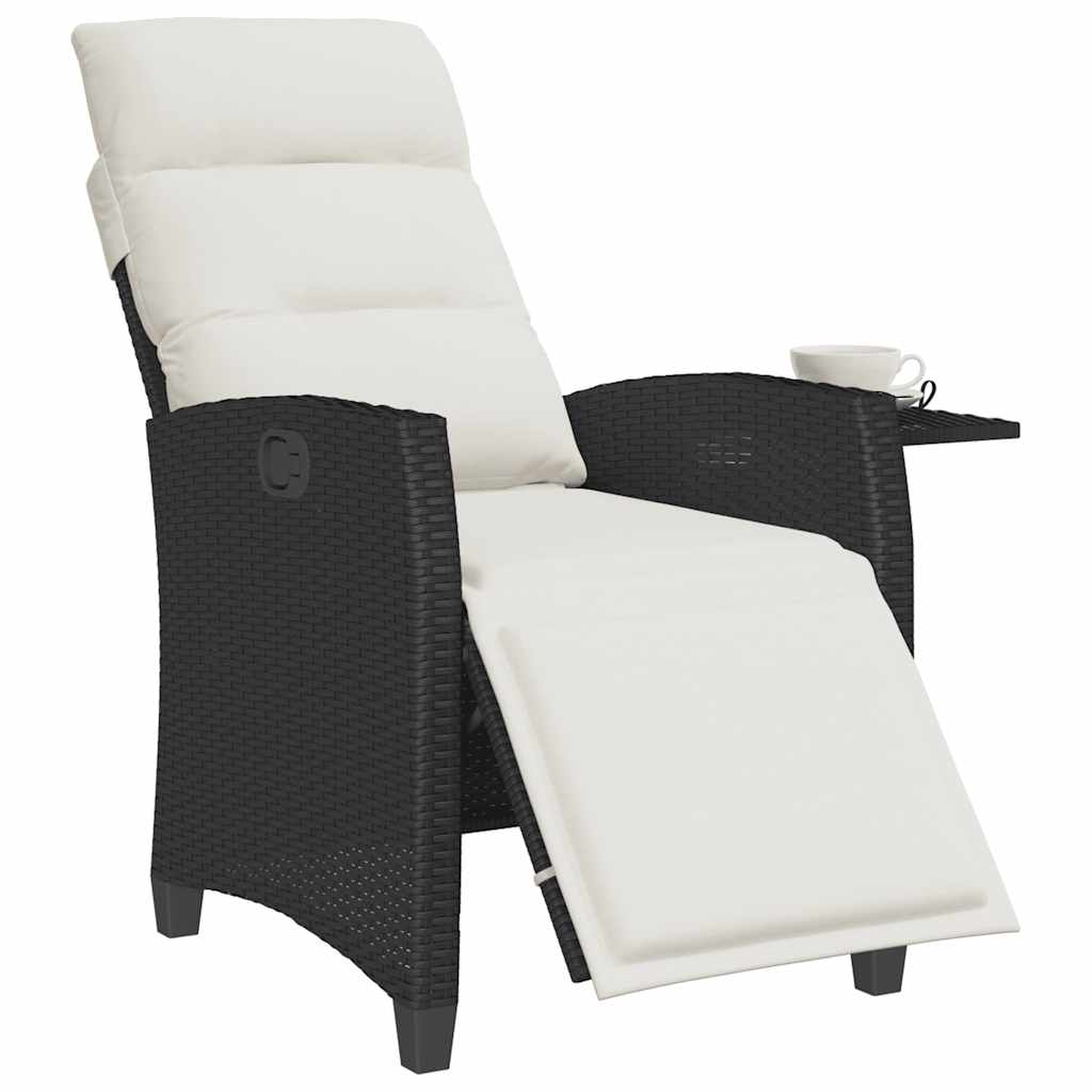 Cadeira de jardim reclinável com mesa de apoio vime PE preto