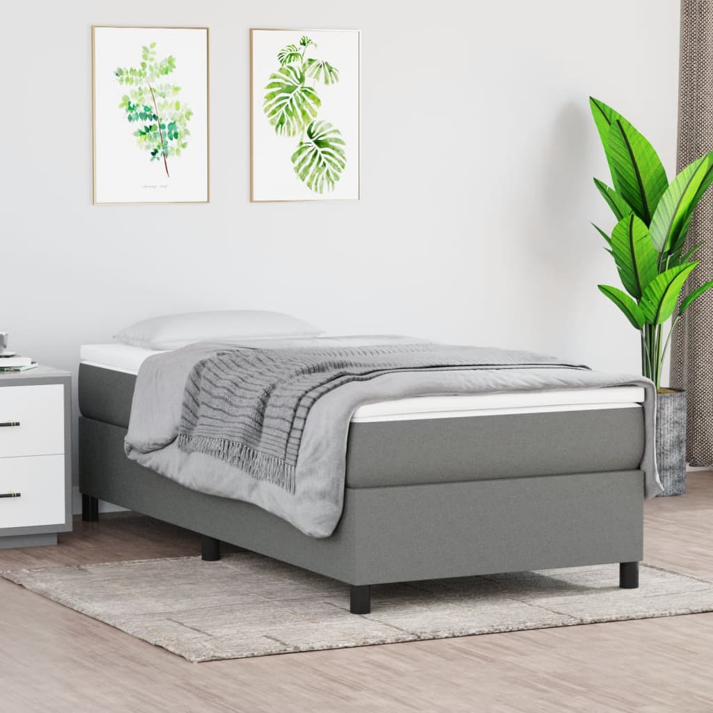 Estrutura de cama com molas 100x200 cm tecido cinzento-escuro