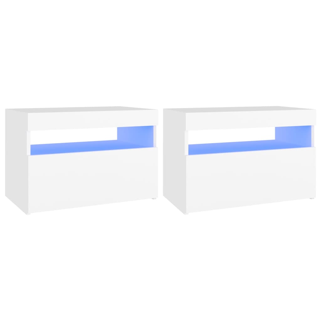 Mesa de cabeceira & LED 2 pcs 60x35x40 cm deriv. madeira branco