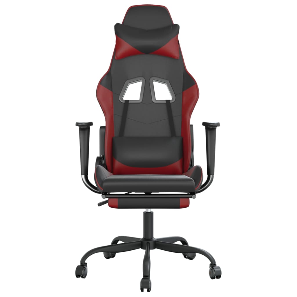 Cadeira gaming +apoio pés couro artificial preto/vermelho tinto