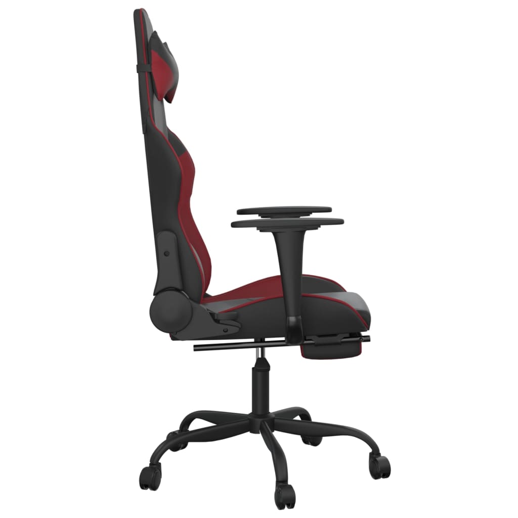 Cadeira gaming +apoio pés couro artificial preto/vermelho tinto