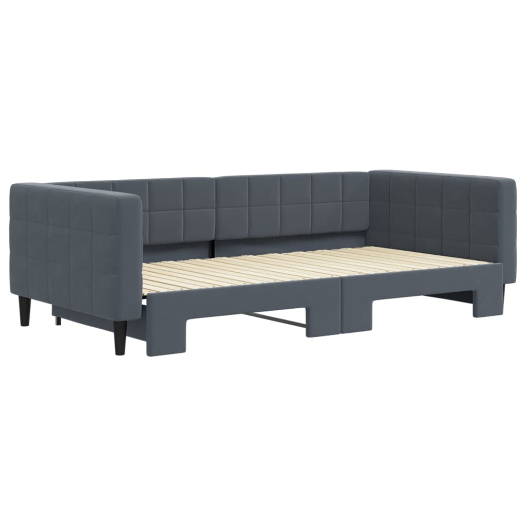 Sofá-cama com gavetão 100x200 cm veludo cinzento-escuro