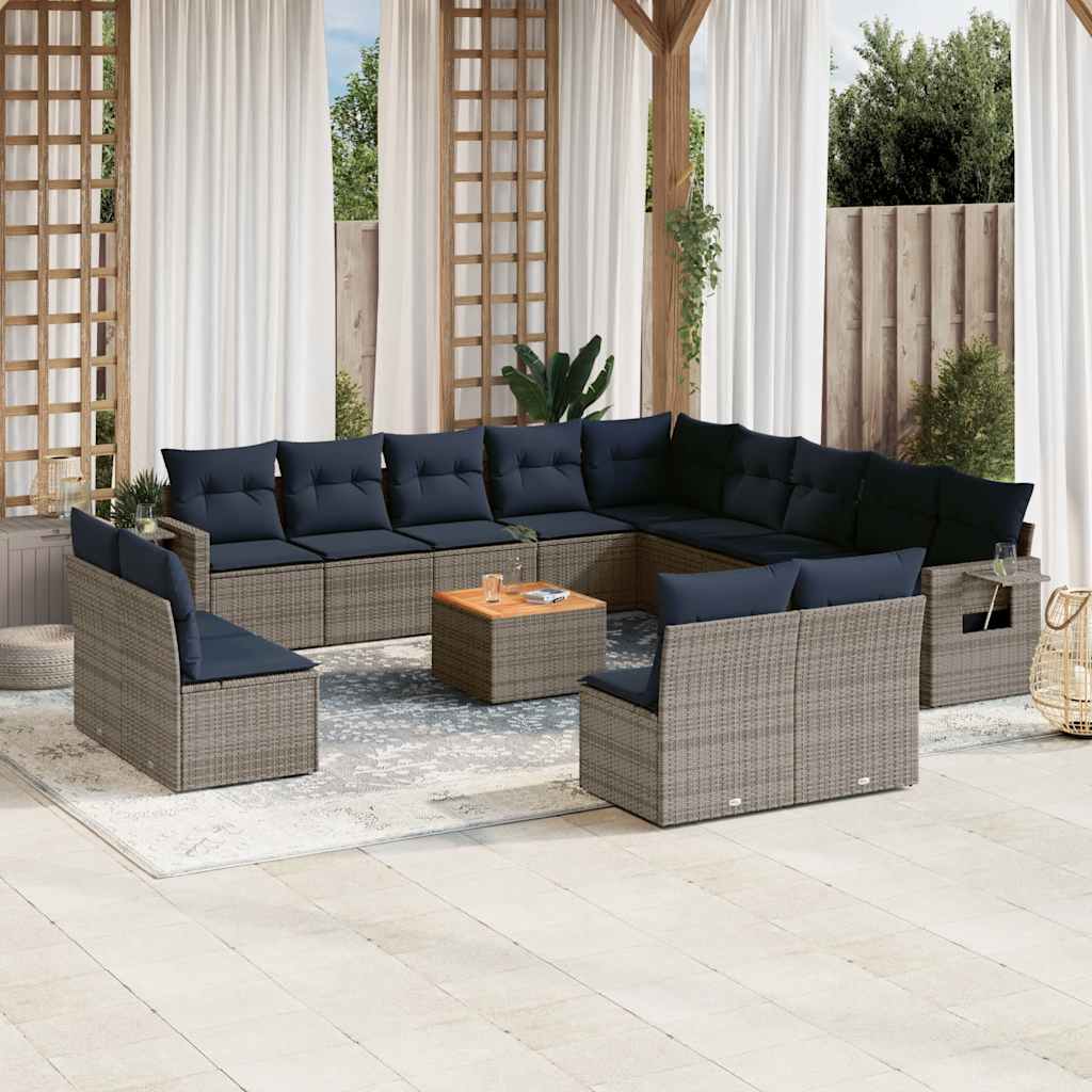 Conjunto de sofá de jardim com 14 peças e almofadas em rattan sintético cinza
