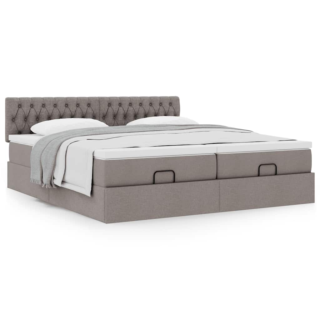 Estrutura de cama otomana com colchões tecido cinzento