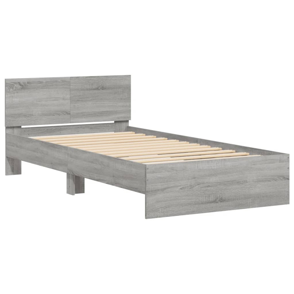 Estrutura de cama c/ cabeceira derivados madeira cinza sonoma