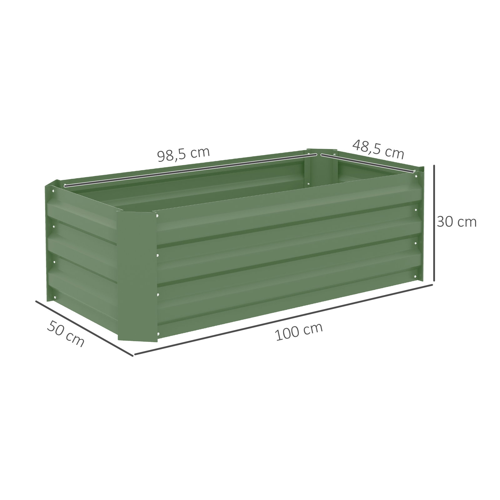 Conjunto de 2 caixas de plantio de aço caixa de plantio quadrada para cultivos de plantas flores pátio exterior 100x50x30 cm verde