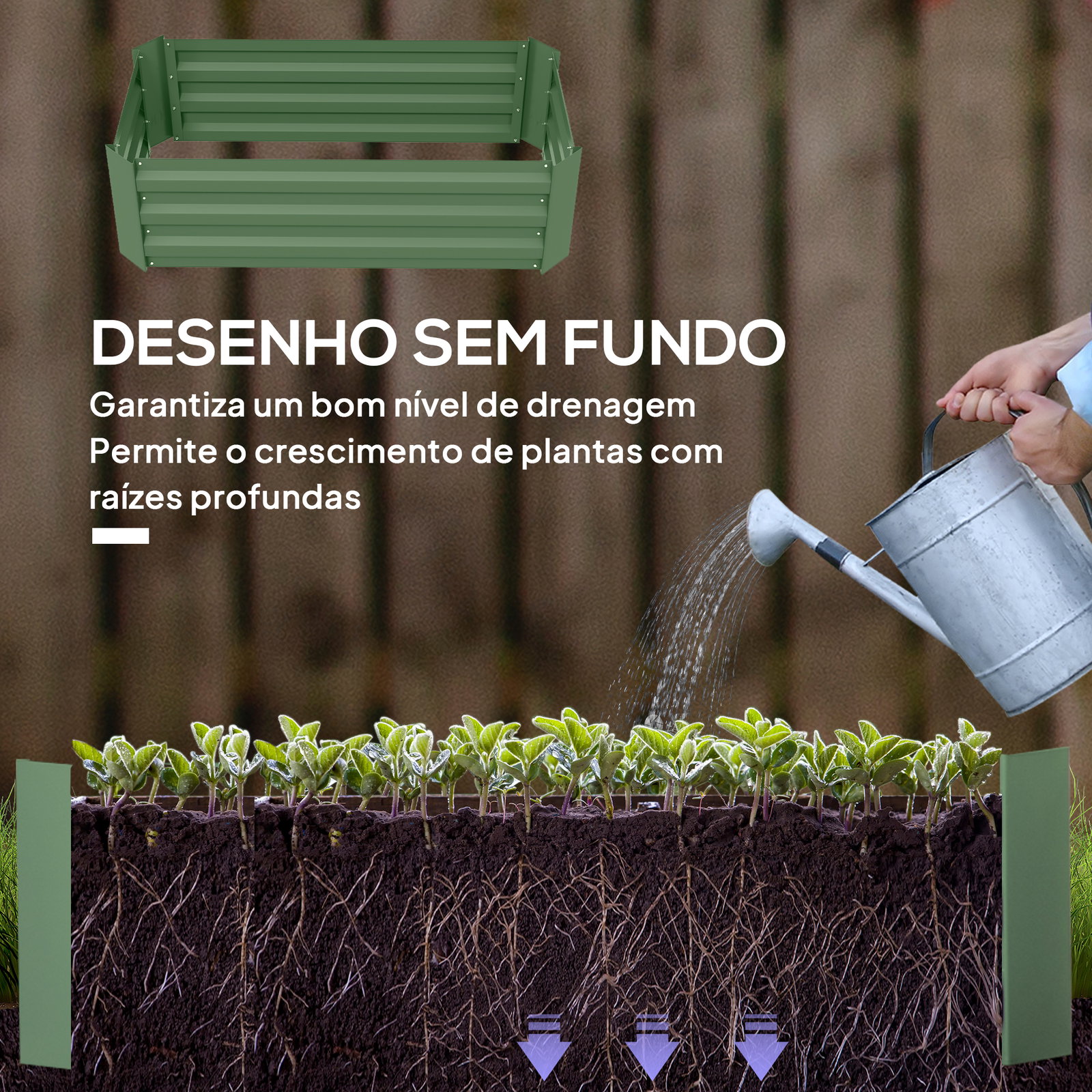 Conjunto de 2 caixas de plantio de aço caixa de plantio quadrada para cultivos de plantas flores pátio exterior 100x50x30 cm verde