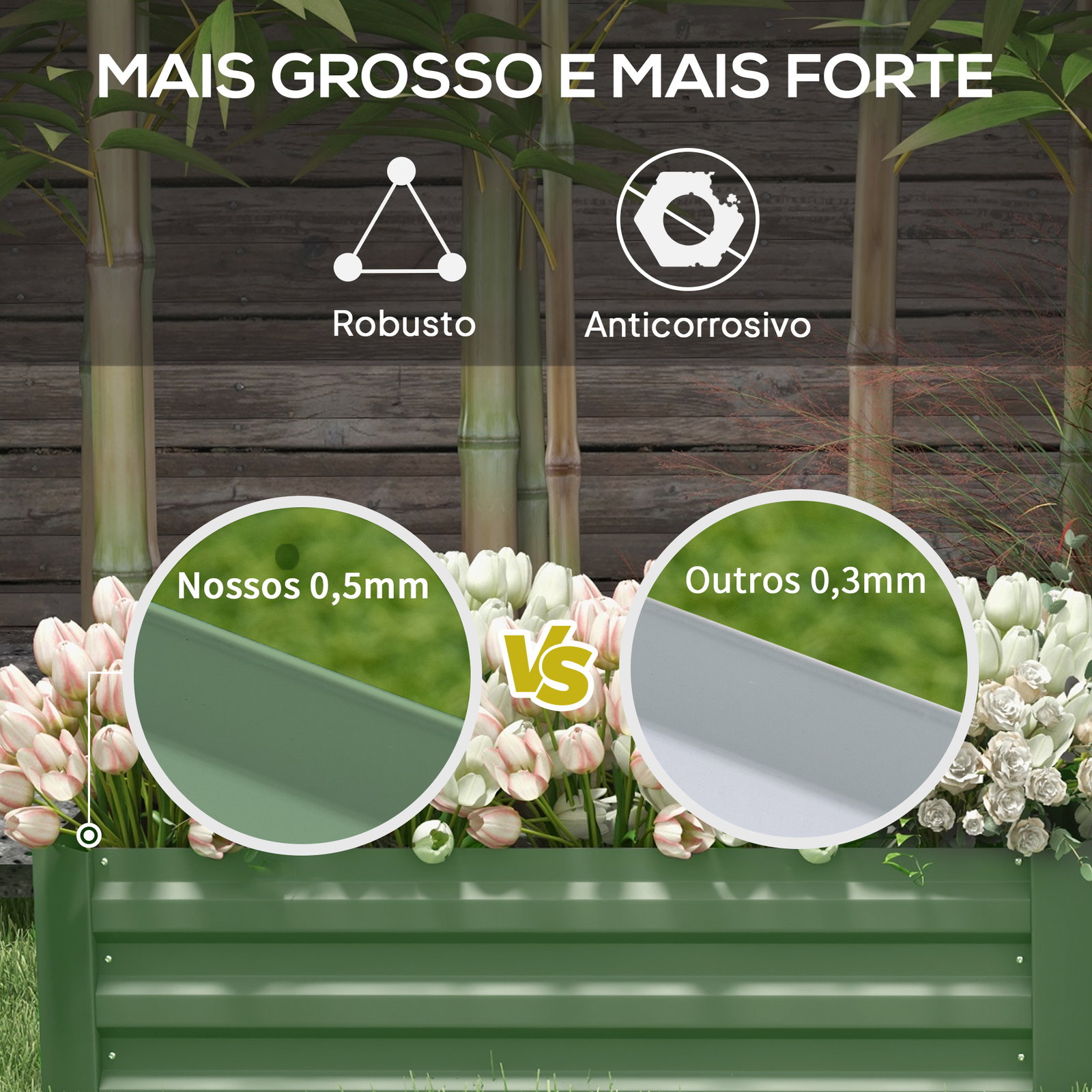 Conjunto de 2 caixas de plantio de aço caixa de plantio quadrada para cultivos de plantas flores pátio exterior 100x50x30 cm verde