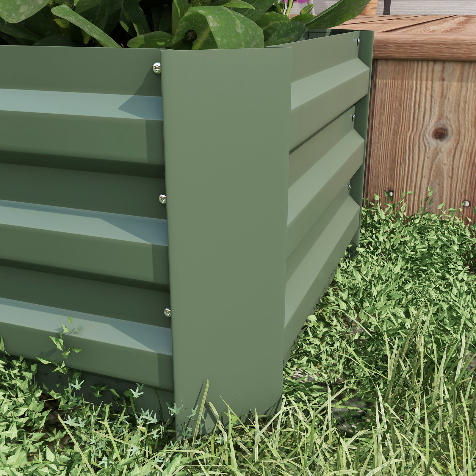 Conjunto de 2 caixas de plantio de aço caixa de plantio quadrada para cultivos de plantas flores pátio exterior 100x50x30 cm verde