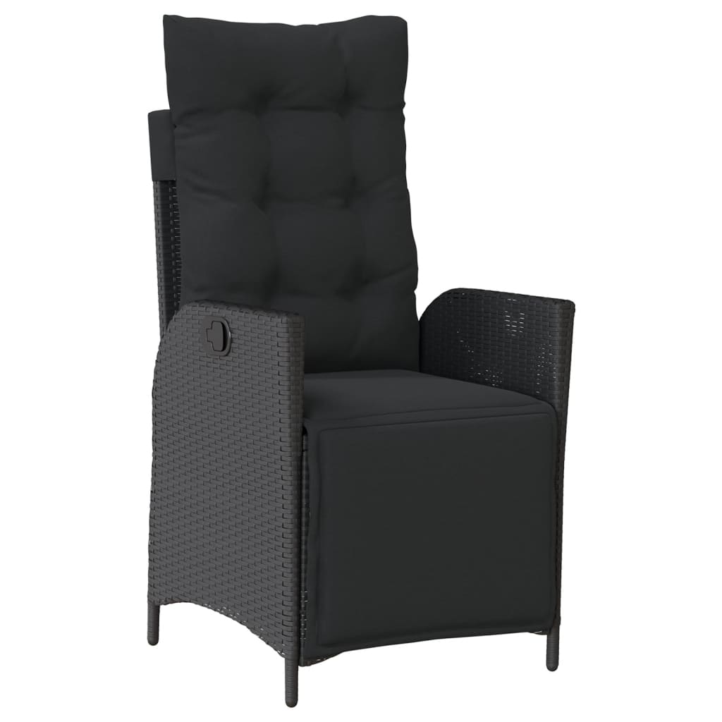 3 Pcs conjunto de jantar p/ jardim c/ almofadões vime PE preto