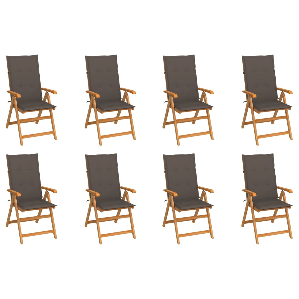Cadeiras de jardim reclináveis c/ almofadões 8 pcs teca maciça