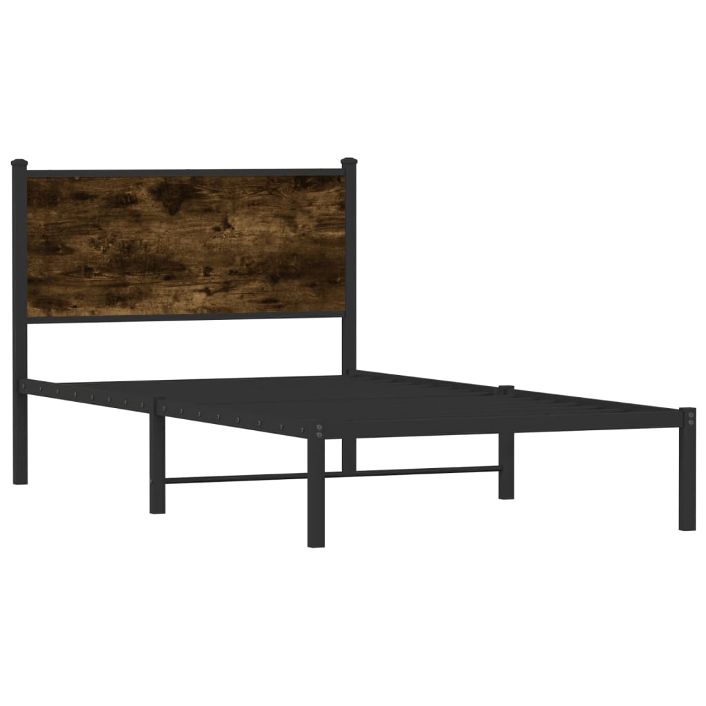 Estrutura de cama sem colchão 100x190 cm metal carvalho fumado