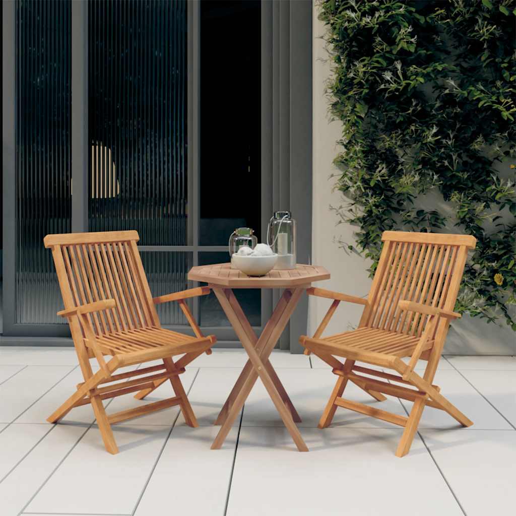 3 Pcs conjunto de jantar para jardim madeira de teca maciça
