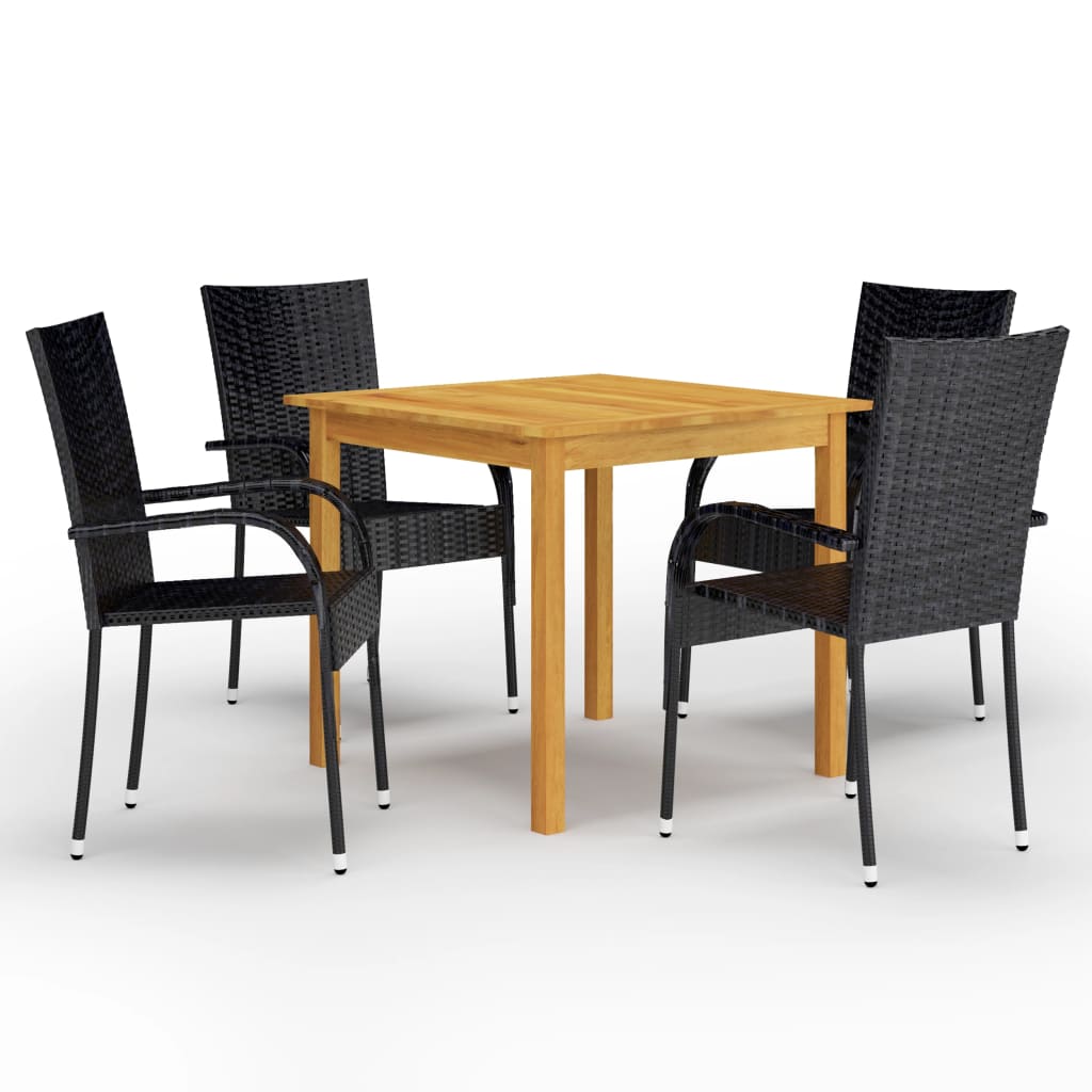 5 Pcs conjunto de jantar para jardim preto