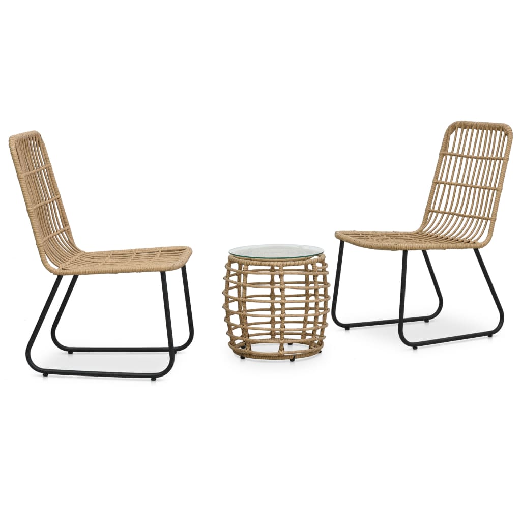 3 Pcs conjunto bistrô vime PE cor carvalho