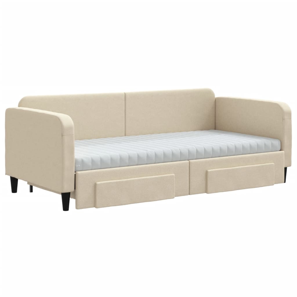 Sofá-cama com gavetão e gavetas 90x200 cm tecido cor creme