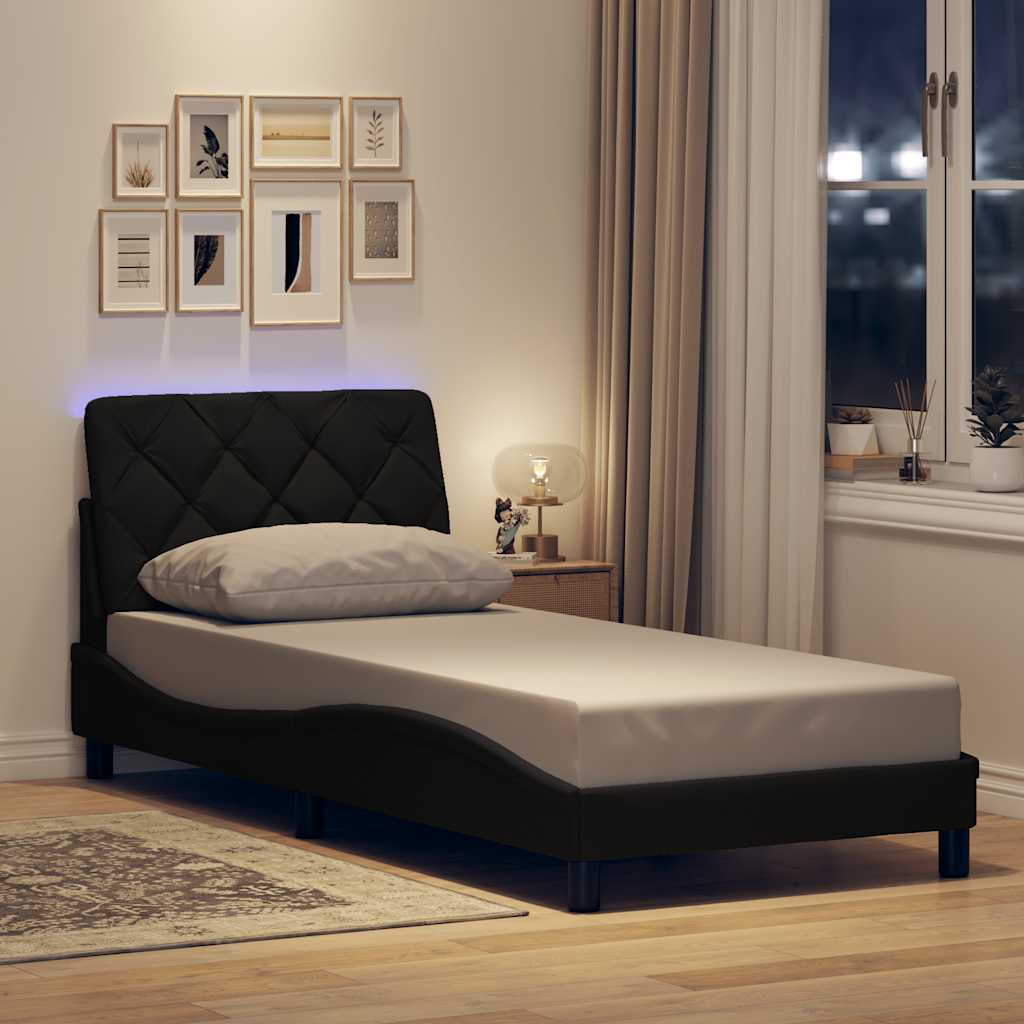 Estrutura de cama com LED sem colchão 90x200 cm tecido preto