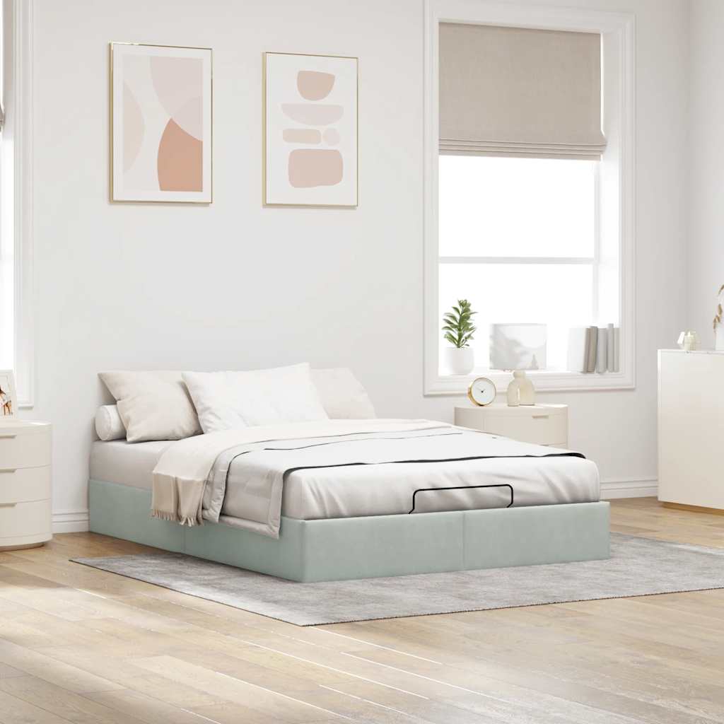 Otomano bed frame no colchão cinzento claro 140x190 cm veludo