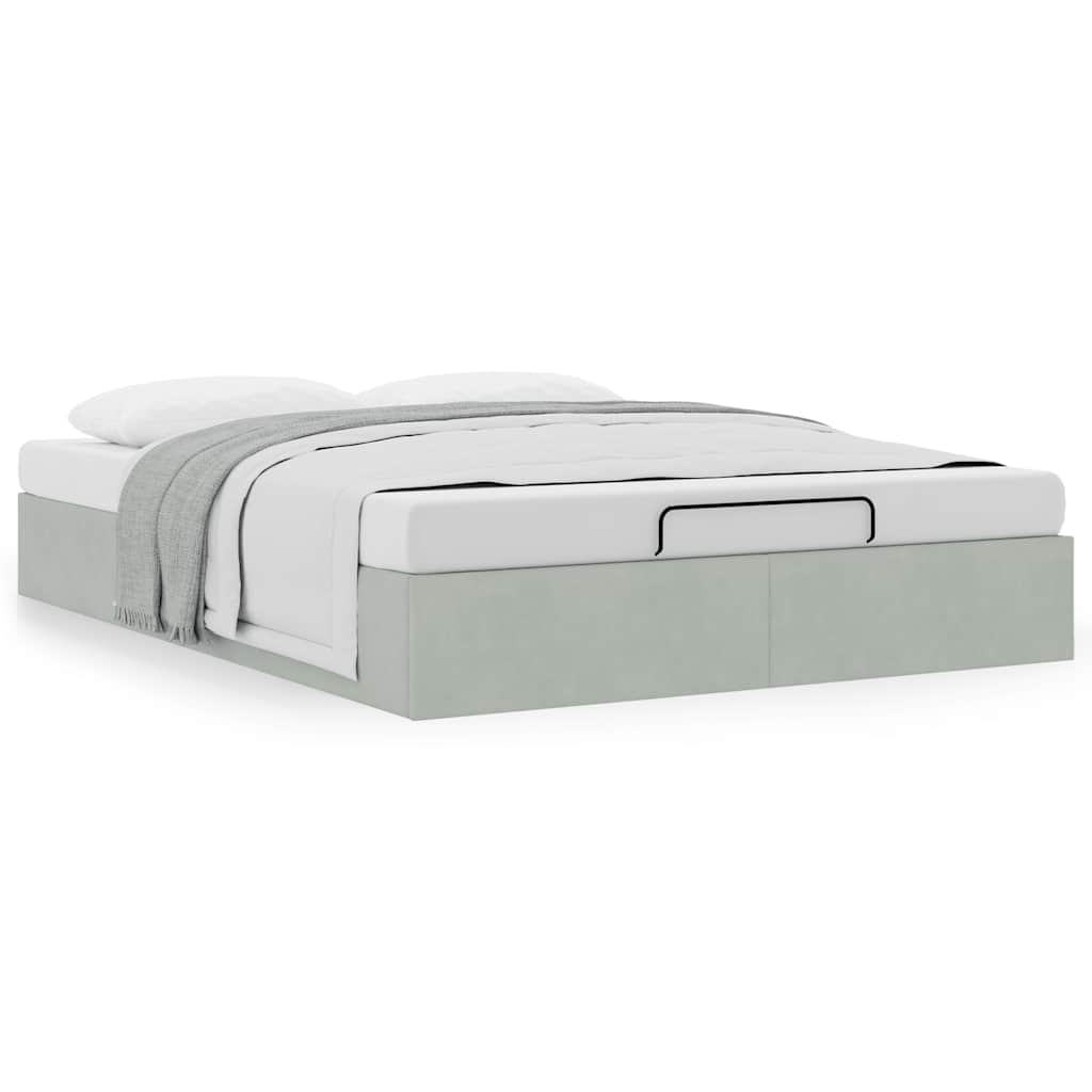 Otomano bed frame no colchão cinzento claro 140x190 cm veludo